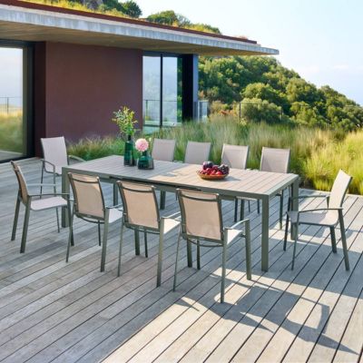 Table de jardin extensible 10 places aluminium traité époxy EVASION lin et laurier - Hespéride