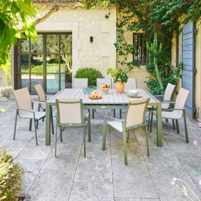 Table de jardin extensible 10 places en alumium EVASION lin et laurier - Hespéride