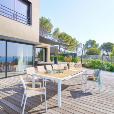 Table de jardin extensible 8-12 personnes Paradize coloris acacia et blanc Hespéride L.195/255 x l.120 x H.77 cm