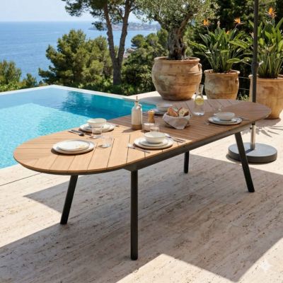 Table de jardin extensible 8 à 12 places effet bois en alu et polywood  Oviala