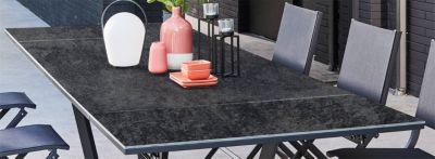 Table de jardin extensible Absolu crème céramique Magma Proloisirs L.180/280 x l.100 x H.76,5 cm