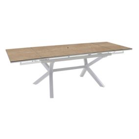 Table de jardin extensible Absolu Proloisirs céramique mat coloris chêne clair châssis blanc P.100 cm x L.180/280 cm x H.77.5 cm