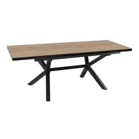 Table de jardin extensible Absolu Proloisirs céramique mat coloris chêne clair châssis graphite P.100 cm x L.180/240 cm x H.77 cm