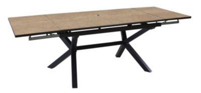 Table de jardin extensible Absolu Proloisirs céramique mat coloris chêne clair châssis graphite P.100 cm x L.180/280 cm x H.77.5 cm