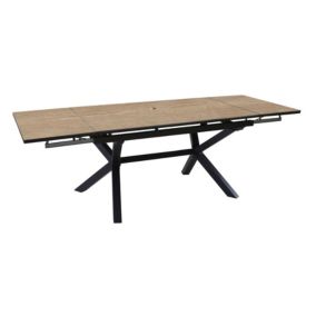 Table de jardin extensible Absolu Proloisirs céramique mat coloris chêne clair châssis graphite P.100 cm x L.180/280 cm x H.77.5 cm