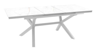 Table de jardin extensible Absolu Proloisirs céramique mat coloris Dual blanc châssis blanc P.100 cm x L.180/240 cm x H.77.5 cm