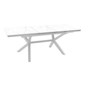 Table de jardin extensible Absolu Proloisirs céramique mat coloris Dual blanc châssis blanc P.100 cm x L.180/240 cm x H.77.5 cm