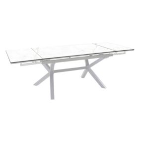 Table de jardin extensible Absolu Proloisirs céramique mat coloris Dual blanc châssis blanc P.100 cm x L.180/280 cm x H.77.5 cm