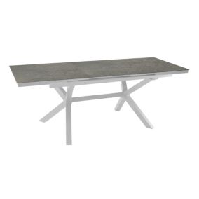 Table de jardin extensible Absolu Proloisirs céramique mat coloris Lucca châssis blanc P.100 cm x L.180/240 cm x H.77 cm