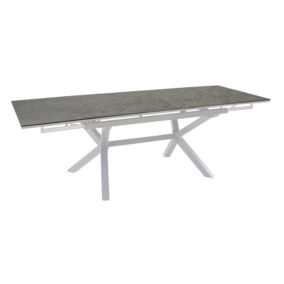 Table de jardin extensible Absolu Proloisirs céramique mat coloris Lucca châssis blanc P.100 cm x L.180/280 cm x H.77.5 cm