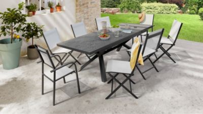 Table de jardin extensible Absolu Proloisirs céramique mat coloris Lucca châssis graphite P.100 cm x L.180/240 cm x H.77 cm