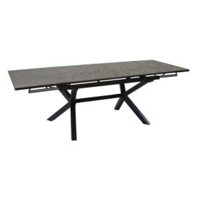 Table de jardin extensible Absolu Proloisirs céramique mat coloris Lucca châssis graphite P.100 cm x L.180/280 cm x H.77.5 cm