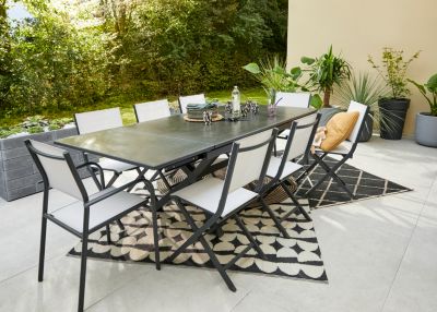 Table de jardin extensible Absolu Proloisirs céramique mat coloris Magma châssis graphite P.100 cm x L.180/280 cm x H.77.5 cm