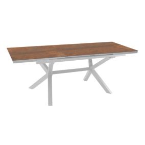 Table de jardin extensible Absolu Proloisirs céramique mat coloris Oxyde châssis blanc P.100 cm x L.180/240 cm x H.77 cm