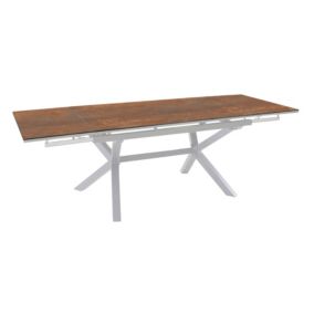 Table de jardin extensible Absolu Proloisirs céramique mat coloris Oxyde châssis blanc P.100 cm x L.180/280 cm x H.77.5 cm