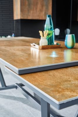 Table de jardin extensible Absolu Proloisirs céramique mat coloris Oxyde châssis graphite P.100 cm x L.180/240 cm x H.77 cm