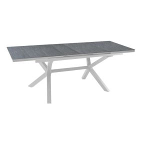 Table de jardin extensible Absolu Proloisirs HPL mat coloris Ardoise châssis blanc P.100 cm x L.180/240 cm x H.77 cm