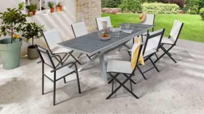 Table de jardin extensible Absolu Proloisirs HPL mat coloris Ardoise châssis blanc P.100 cm x L.180/240 cm x H.77 cm