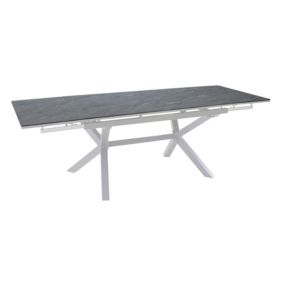 Table de jardin extensible Absolu Proloisirs HPL mat coloris Ardoise châssis blanc P.100 cm x L.180/280 cm x H.77.5 cm