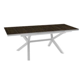 Table de jardin extensible Absolu Proloisirs HPL mat coloris Bambou châssis blanc P.100 cm x L.180/240 cm x H.77 cm