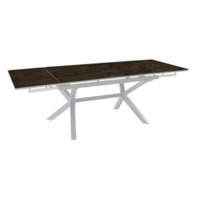 Table de jardin extensible Absolu Proloisirs HPL mat coloris Bambou châssis blanc P.100 cm x L.180/280 cm x H.77.5 cm