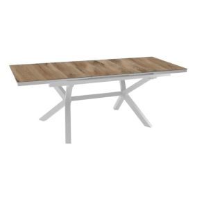 Table de jardin extensible Absolu Proloisirs HPL mat coloris chêne châssis blanc P.100 cm x L.180/240 cm x H.77 cm