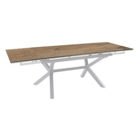 Table de jardin extensible Absolu Proloisirs HPL mat coloris chêne châssis blanc P.100 cm x L.180/280 cm x H.77.5 cm