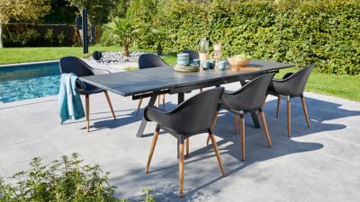 Table de jardin extensible Agra en aluminium coloris graphite L.150/250 x l.90 x H.74 cm