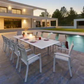 Table de jardin extensible "Allure" effet bois & avoine 12 places en aluminium  - Hespéride
