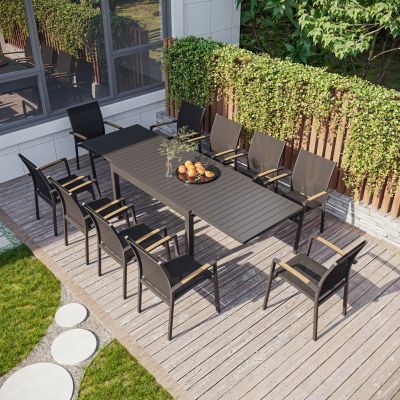 Table de jardin extensible aluminium 135/270cm + 10 fauteuils empilables textilène Gris Anthracite - LAZARE 10