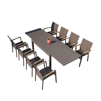 Table de jardin extensible aluminium 135/270cm + 8 fauteuils empilables textilène Gris Anthracite - LAZARE 8