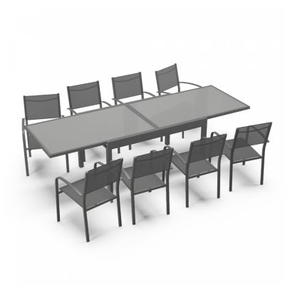 Table de jardin extensible aluminium 270cm + 8 fauteuils empilables textilène anthracite - LIO 8