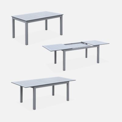 Table de jardin extensible aluminium + 6 assises - Chicago 210 Gris - Table en aluminium 150/210cm avec rallonge et 6 assises en