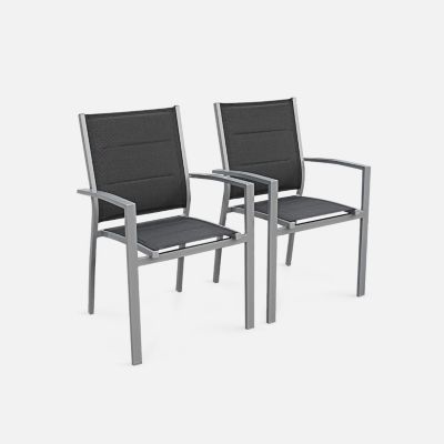 Table de jardin extensible aluminium + 6 assises - Chicago 210 Gris - Table en aluminium 150/210cm avec rallonge et 6 assises en