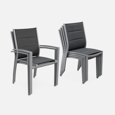 Table de jardin extensible aluminium + 6 assises - Chicago 210 Gris - Table en aluminium 150/210cm avec rallonge et 6 assises en