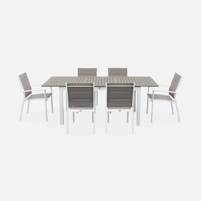 Table de jardin extensible aluminium + 6 assises - Chicago 210 Taupe - Table en aluminium 150/210cm avec rallonge et 6 assises en