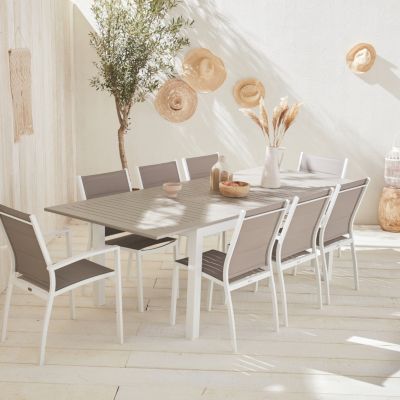Salon Jardin Extensible Alice's Garden Orlando - Table Aluminium 150-210cm Avec 6 Chaises Textilène Taupe