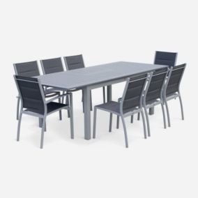 Table de jardin extensible aluminium + 8 assises - Chicago Gris - Table en aluminium 175/245cm avec rallonge et 8 assises en