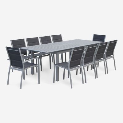 Table de jardin extensible aluminium + 8 assises - Chicago Gris - Table en aluminium 175/245cm avec rallonge et 8 assises en