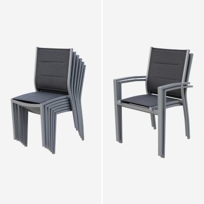 Table de jardin extensible aluminium + 8 assises - Chicago Gris - Table en aluminium 175/245cm avec rallonge et 8 assises en