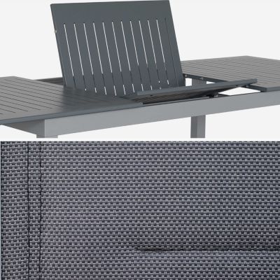 Table de jardin extensible aluminium + 8 assises - Chicago Gris - Table en aluminium 175/245cm avec rallonge et 8 assises en
