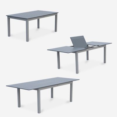 Table de jardin extensible aluminium + 8 assises - Chicago Gris - Table en aluminium 175/245cm avec rallonge et 8 assises en