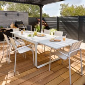 Table de jardin extensible aluminium et verre trempé Aloha blanc Arcane L.190/250 x l.92 x H.75,5 cm