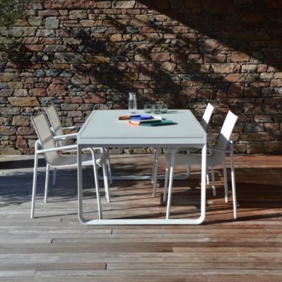 Table de jardin extensible aluminium gris clair et verre trempé Aloha Arcane L.160/280 x l.100 x H.75 cm