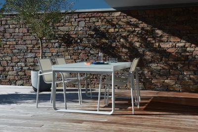 Table de jardin extensible aluminium gris clair et verre trempé Aloha Arcane L.160/280 x l.100 x H.75 cm