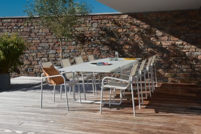 Table de jardin extensible aluminium gris clair et verre trempé Aloha Arcane L.160/280 x l.100 x H.75 cm