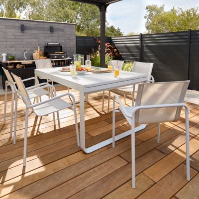 Table de jardin extensible aluminium gris clair et verre trempé Aloha Arcane L.160/280 x l.100 x H.75 cm