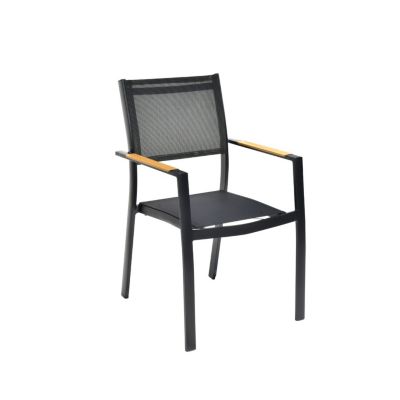 Table de jardin extensible aluminium noir 200/300cm + 10 fauteuils empilables textilène - MARCEAU