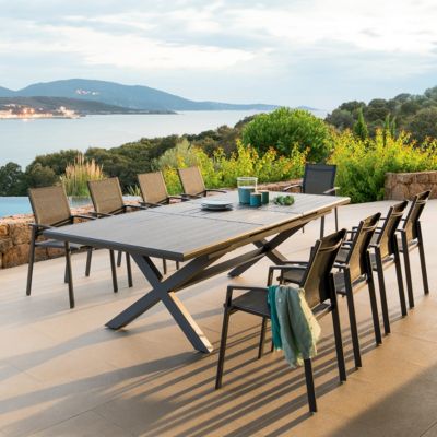 Table de jardin extensible "Axiome" ardoise granitée 10 places en aluminium traité époxy - Hespéride