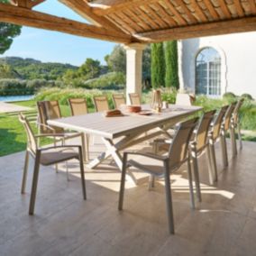 Table de jardin extensible "Axiome" effet bois lin & argile 12 places en aluminium - Hespéride